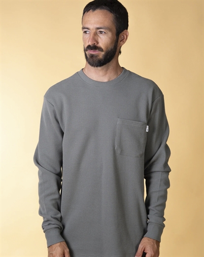 Elsk - Waffle Mens Pocket Longsleeve Strik - Castor Gray